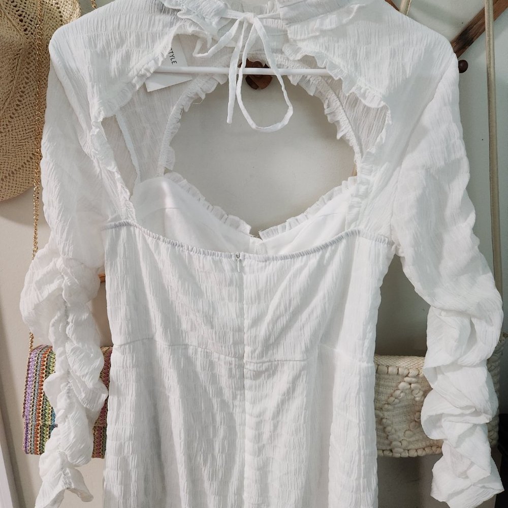 White Ruffled Mini Dress - Picture 6 of 8